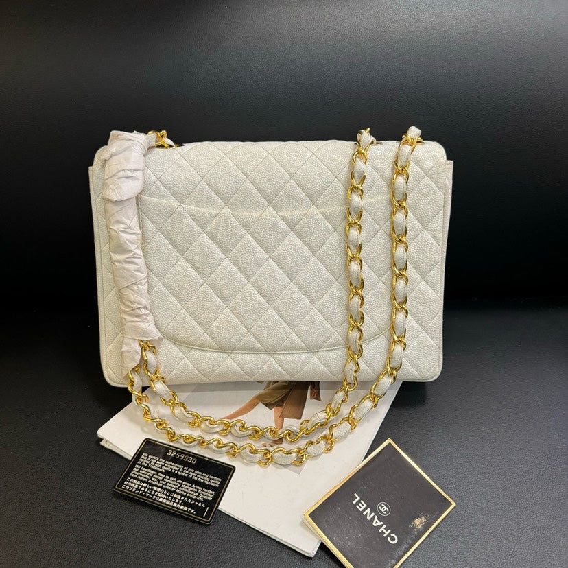 Chanel Vintage CF Maxi White Quilted Leather Shoulder Bag xxcm