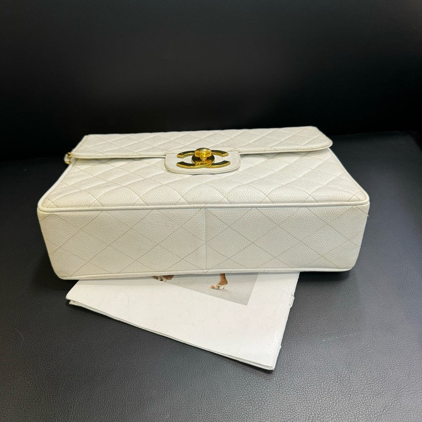 Chanel Vintage CF Maxi White Quilted Leather Shoulder Bag xxcm