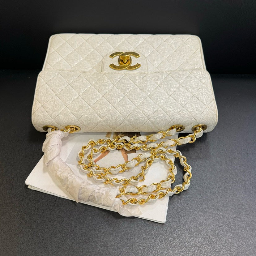 Chanel Vintage CF Maxi White Quilted Leather Shoulder Bag xxcm