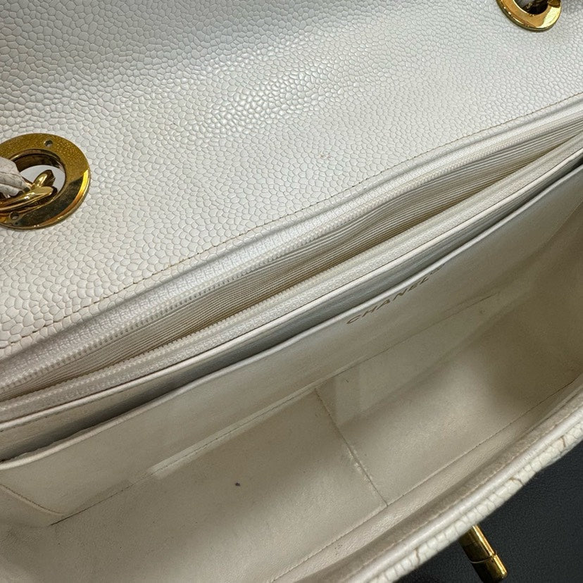 Chanel Vintage CF Maxi White Quilted Leather Shoulder Bag xxcm