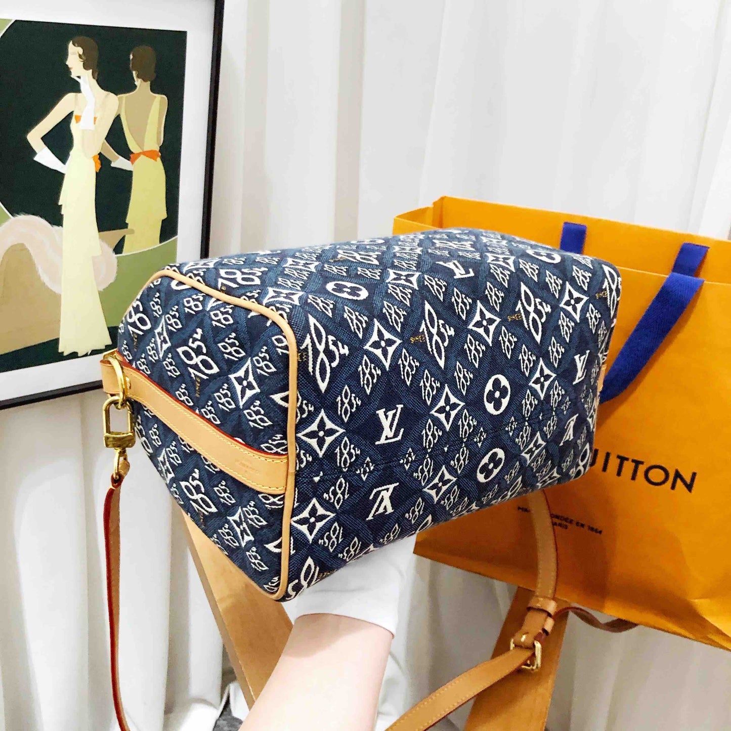 louis vuitton speedy 25 blue handbag