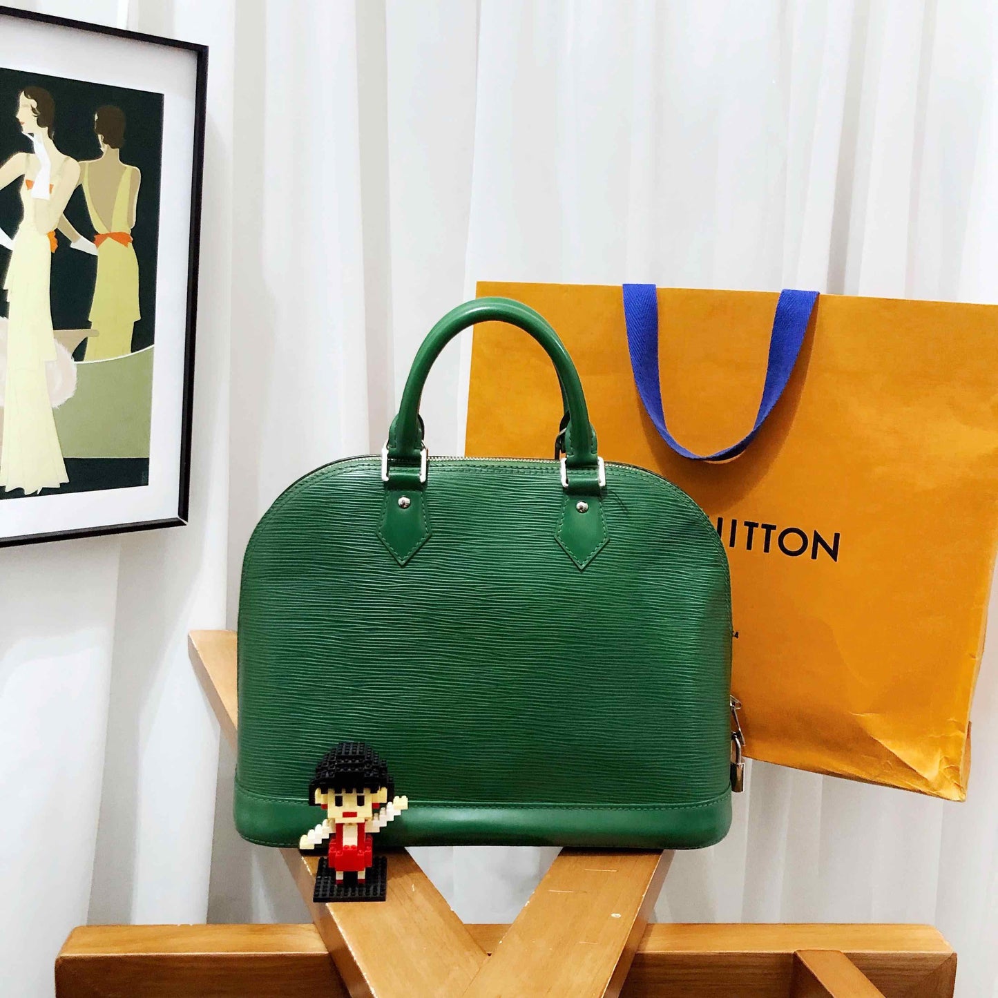 louis vuitton alma epi leather green handbag