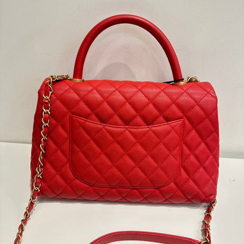 Pre-loved Chanel Coco Handle Chain Bag Red Quilted Leather Top Handle Bag