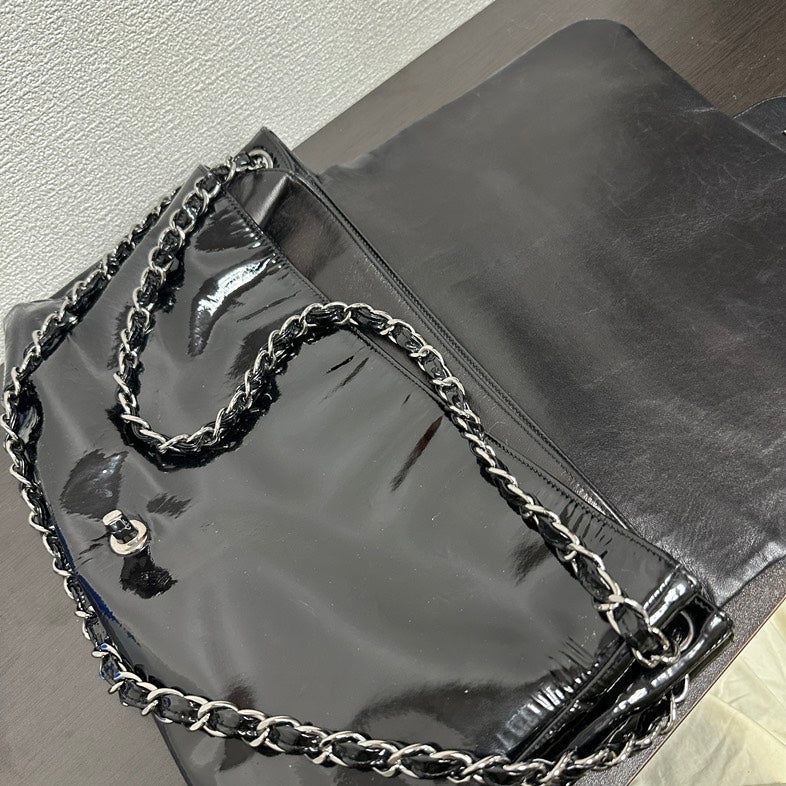 Chanel V Black Floral Patent Leather Chain Shoulder Bag