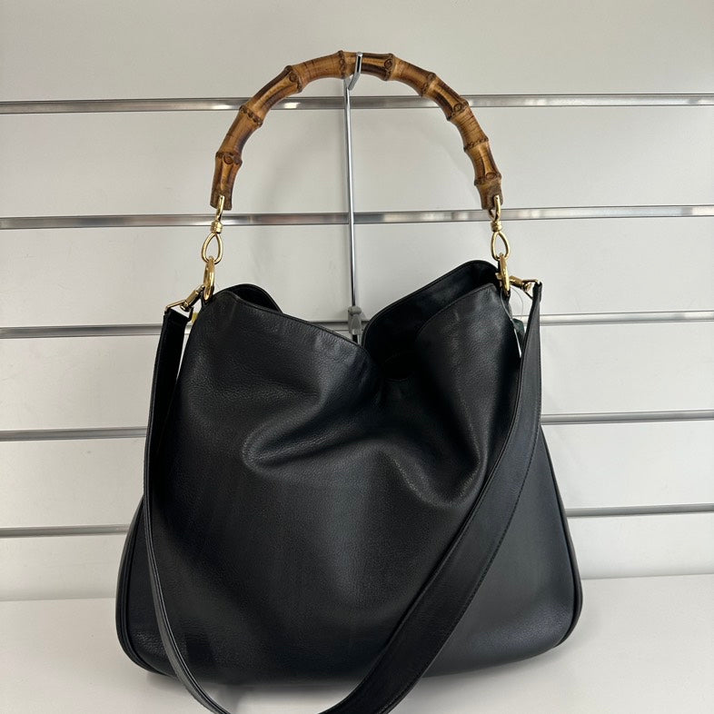 Pre-loved Gucci Bamboo Tote 2397 Black Leather Top Handle Bag
