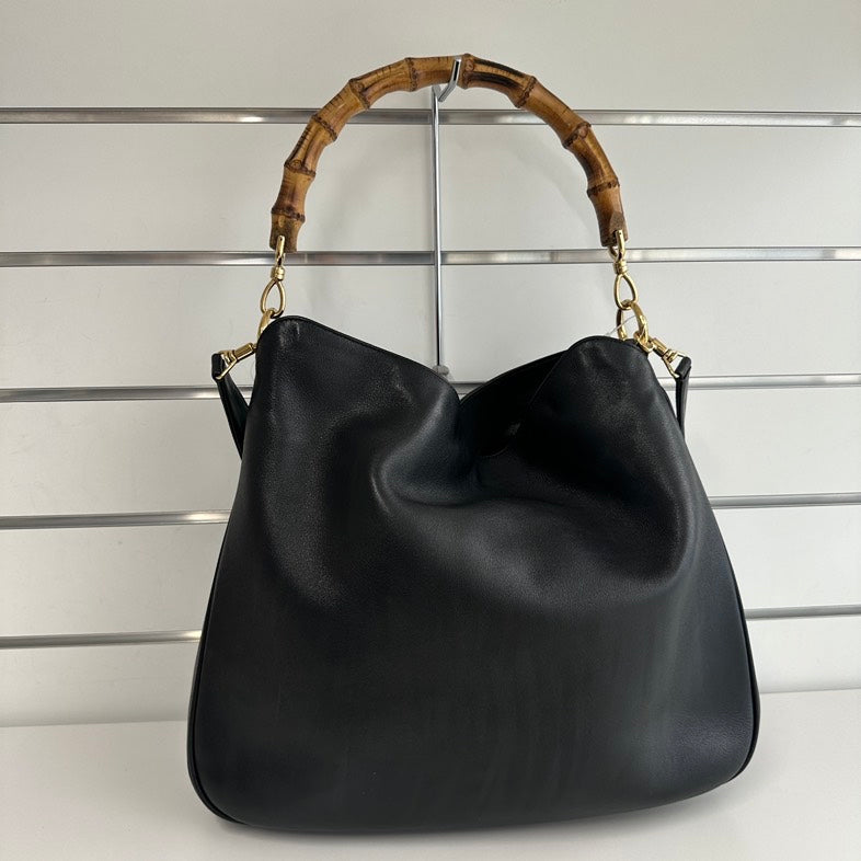 Pre-loved Gucci Bamboo Tote 2397 Black Leather Top Handle Bag