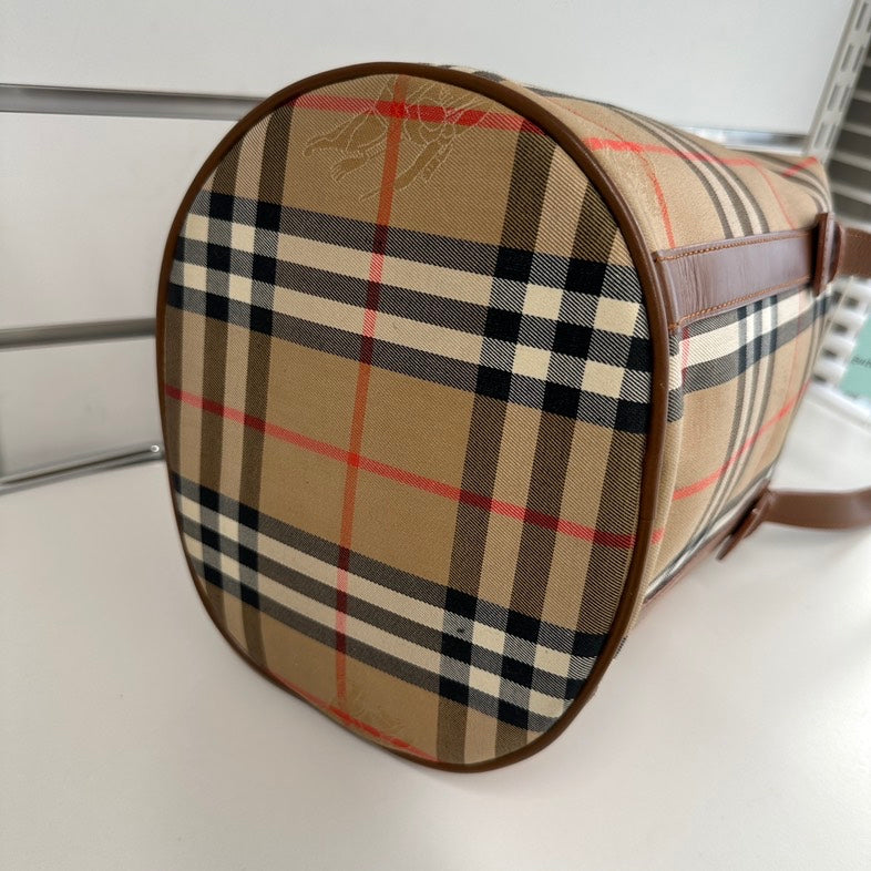 Pre-loved Burberry Plaid Beige Tote Handbag