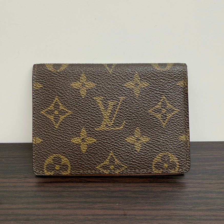 Preloved Louis Vuitton Monogram Card Case Brown Leather FM0293