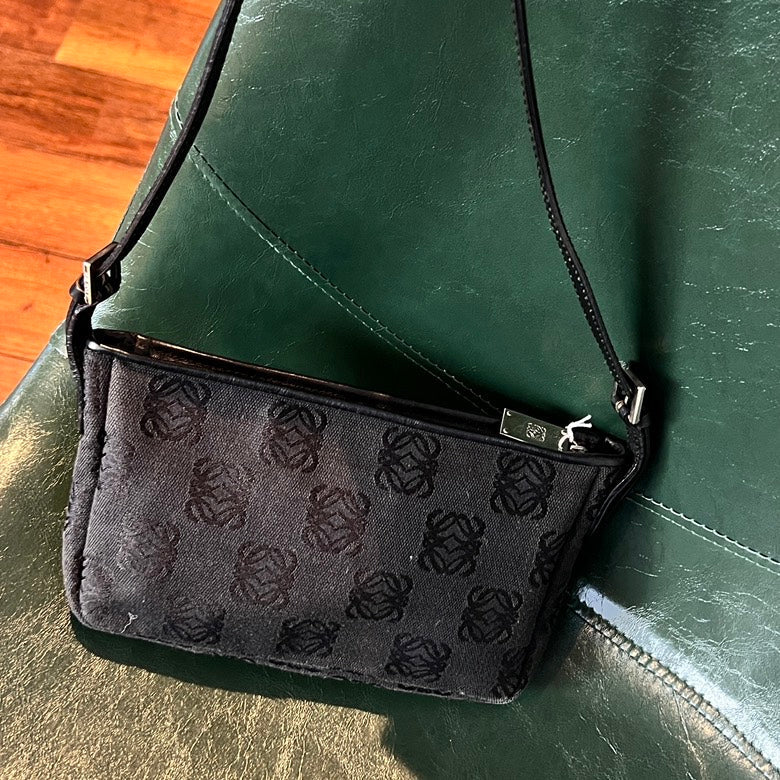LOEWE Black Canvas & Leather Clutch Bag AF625
