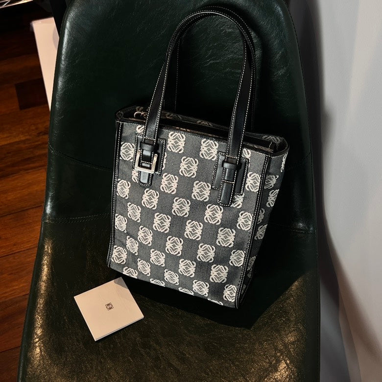 Preloved LOEWE Canvas & Leather Handbag AF626 in Black and White Tote