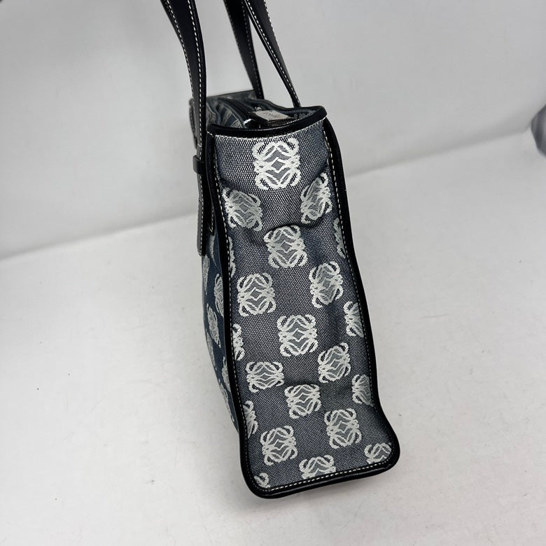Preloved LOEWE Canvas & Leather Handbag AF626 in Black and White Tote