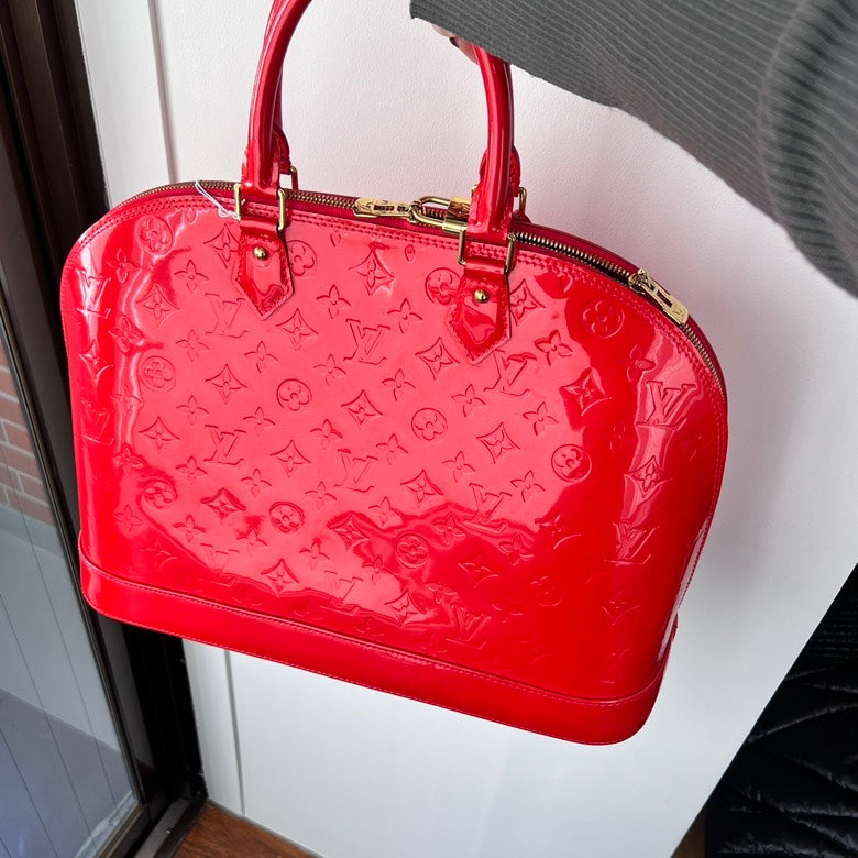 Louis Vuitton Alma Red Patent Leather Top Handle Bag