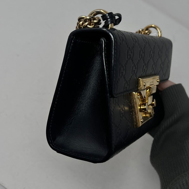 Preloved Gucci GG Marmont Leather Chain Black Shoulder Bag AF632