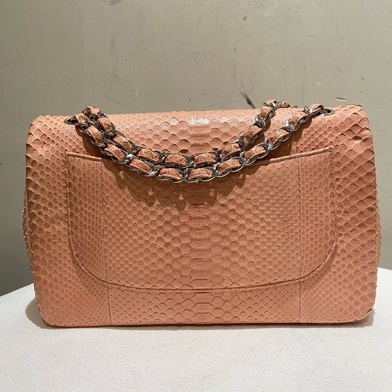 Chanel Python Pink Rare Leather CF Jumbo Double Flap Bag