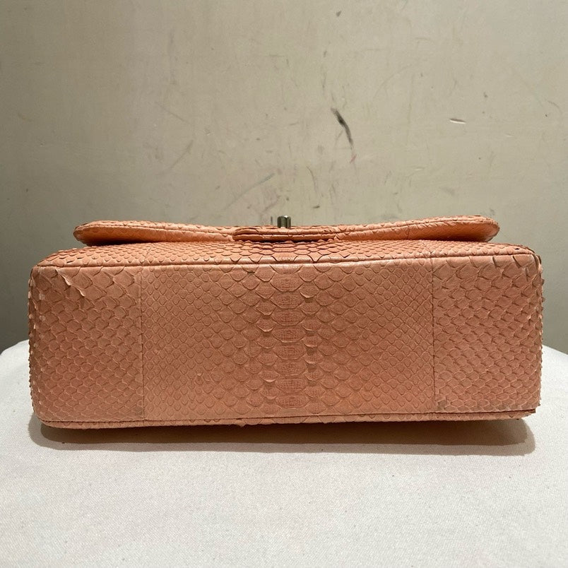 Chanel Python Pink Rare Leather CF Jumbo Double Flap Bag