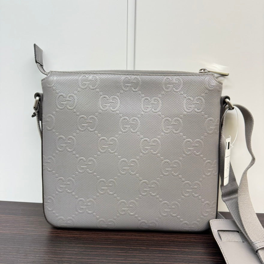 Gucci GG Leather Crossbody Bag in Light Gray