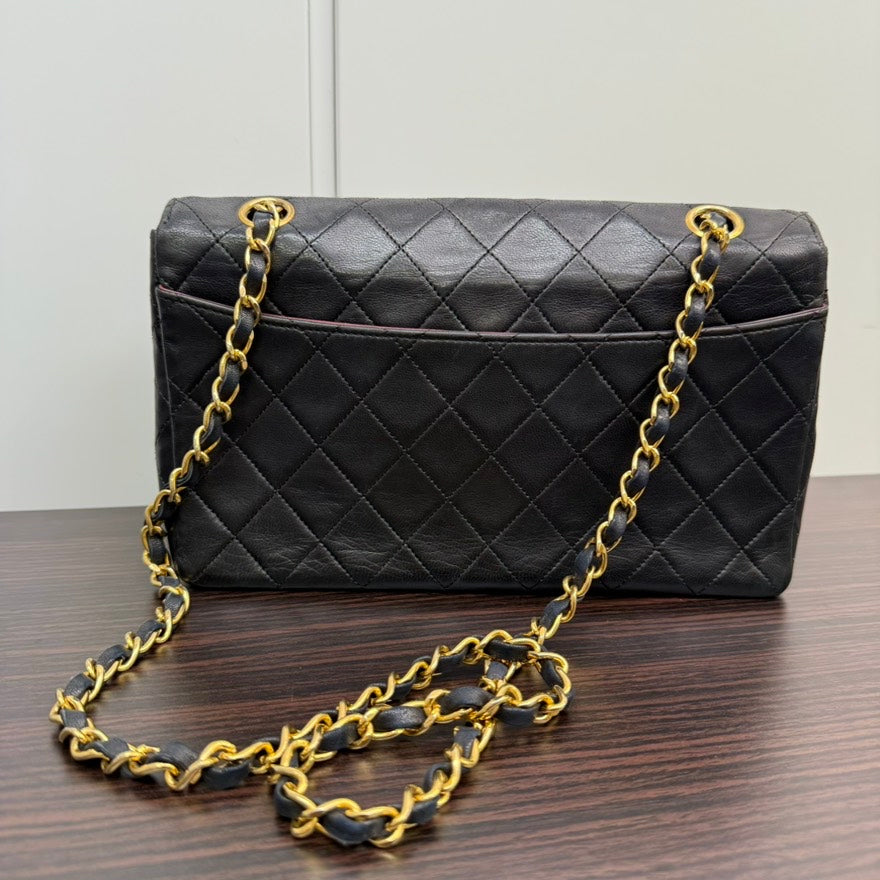 Vintage Chanel Lambskin Single Flap Bag NG Black Shoulder Bag