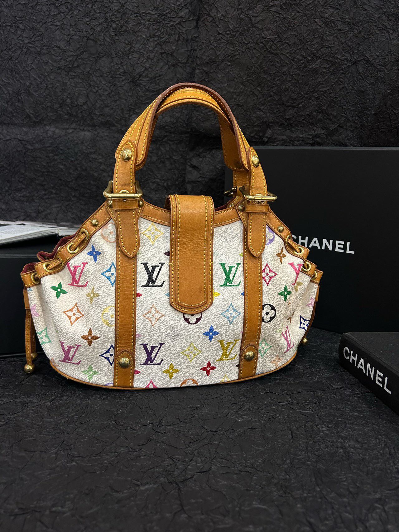 Louis Vuitton Theda White Multicolor Monogram Handle Tote Bag