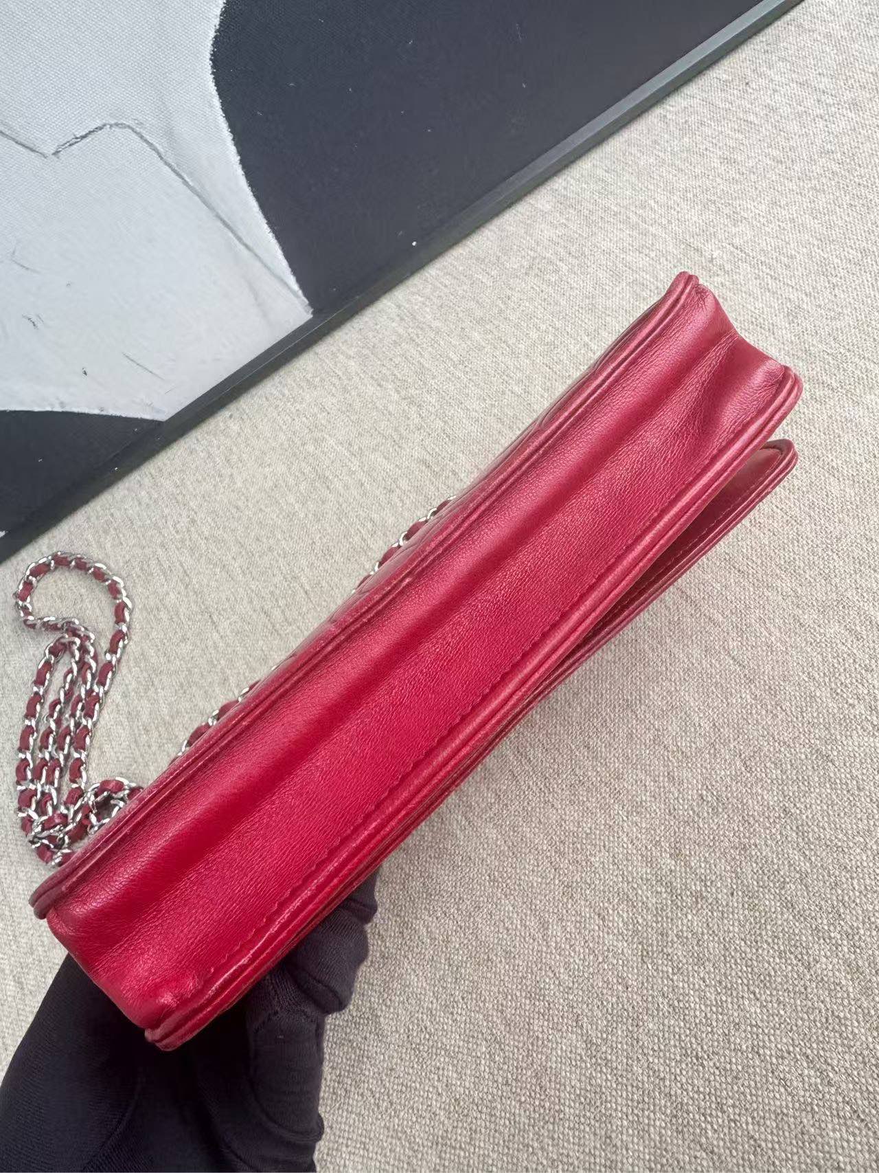 Preloved Chanel WOC Red Leather Camellia Embossed Crossbody Bag 2014