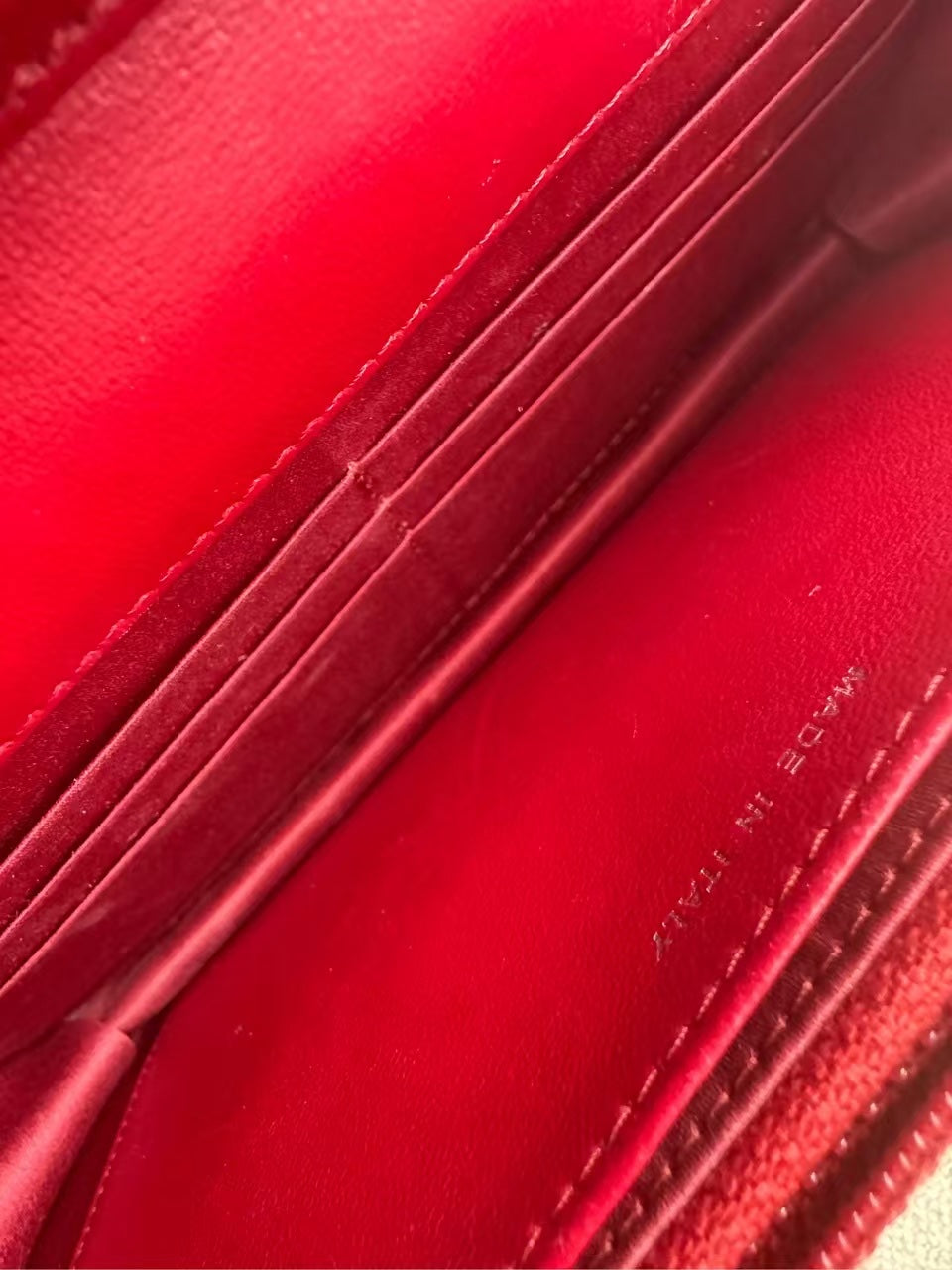 Preloved Chanel WOC Red Leather Camellia Embossed Crossbody Bag 2014