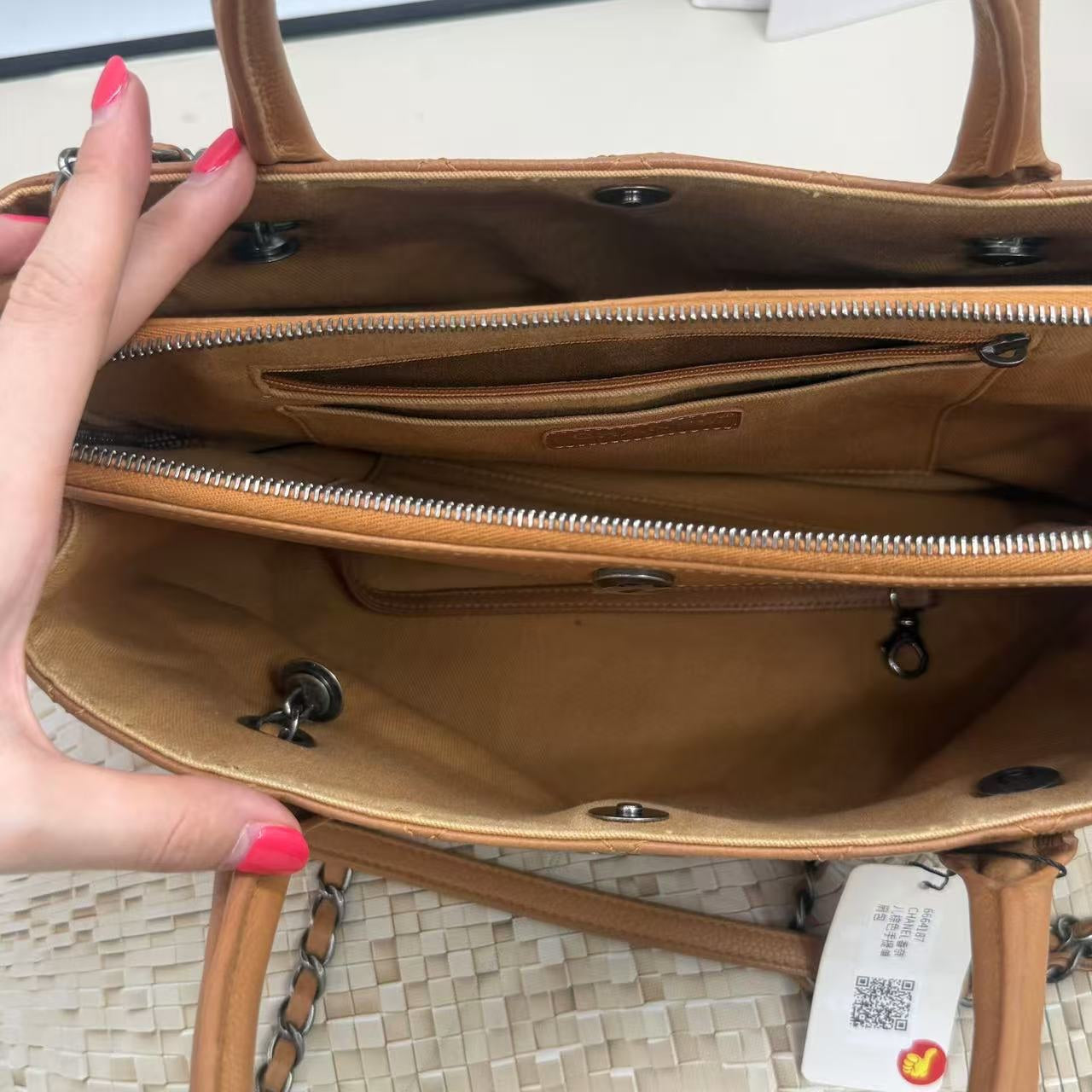 Chanel Preloved Two-Way Bag Tan Quilted Leather 2017