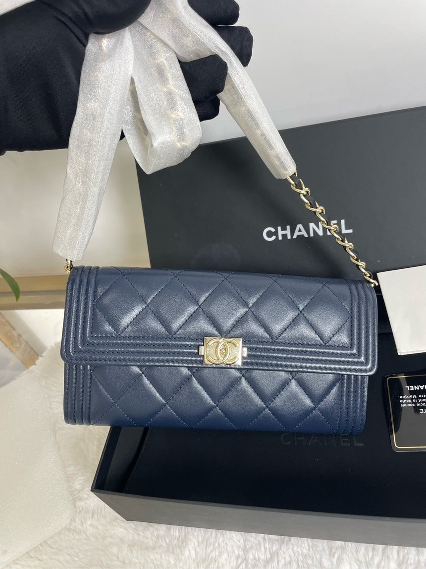 Chanel Quilted Classic Navy Leather Wallet