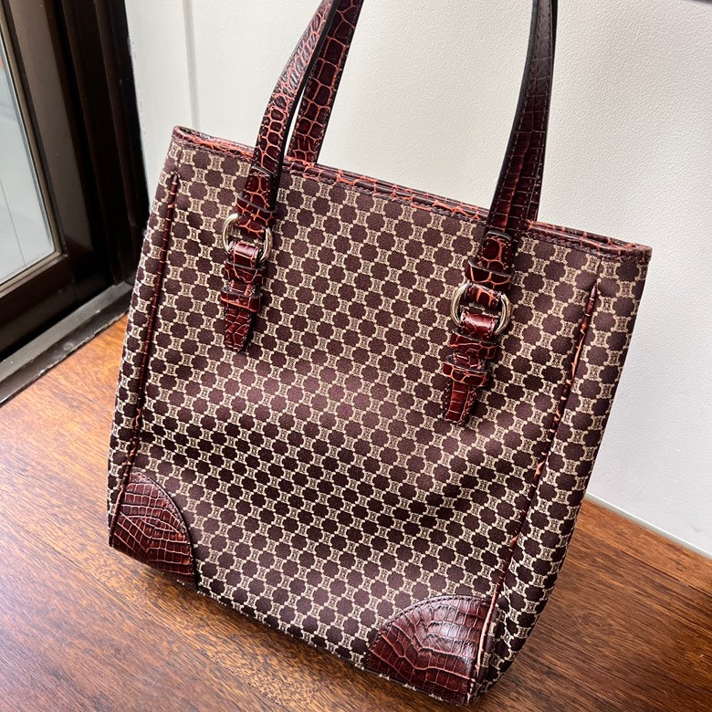 Preloved Celine Canvas & Leather Tote Bag AF946 in Brown Monogram Pattern