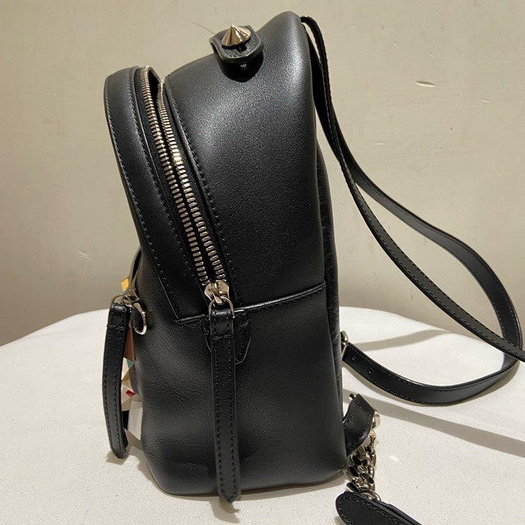 Fendi Preloved Multicolored Studded Leather Backpack Black