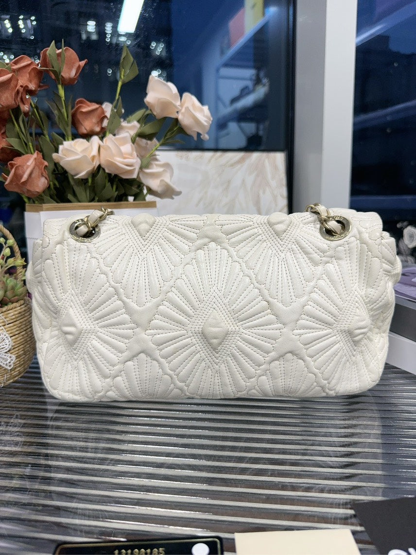 Chanel Classic Flap Bag White Leather Shoulder Bag