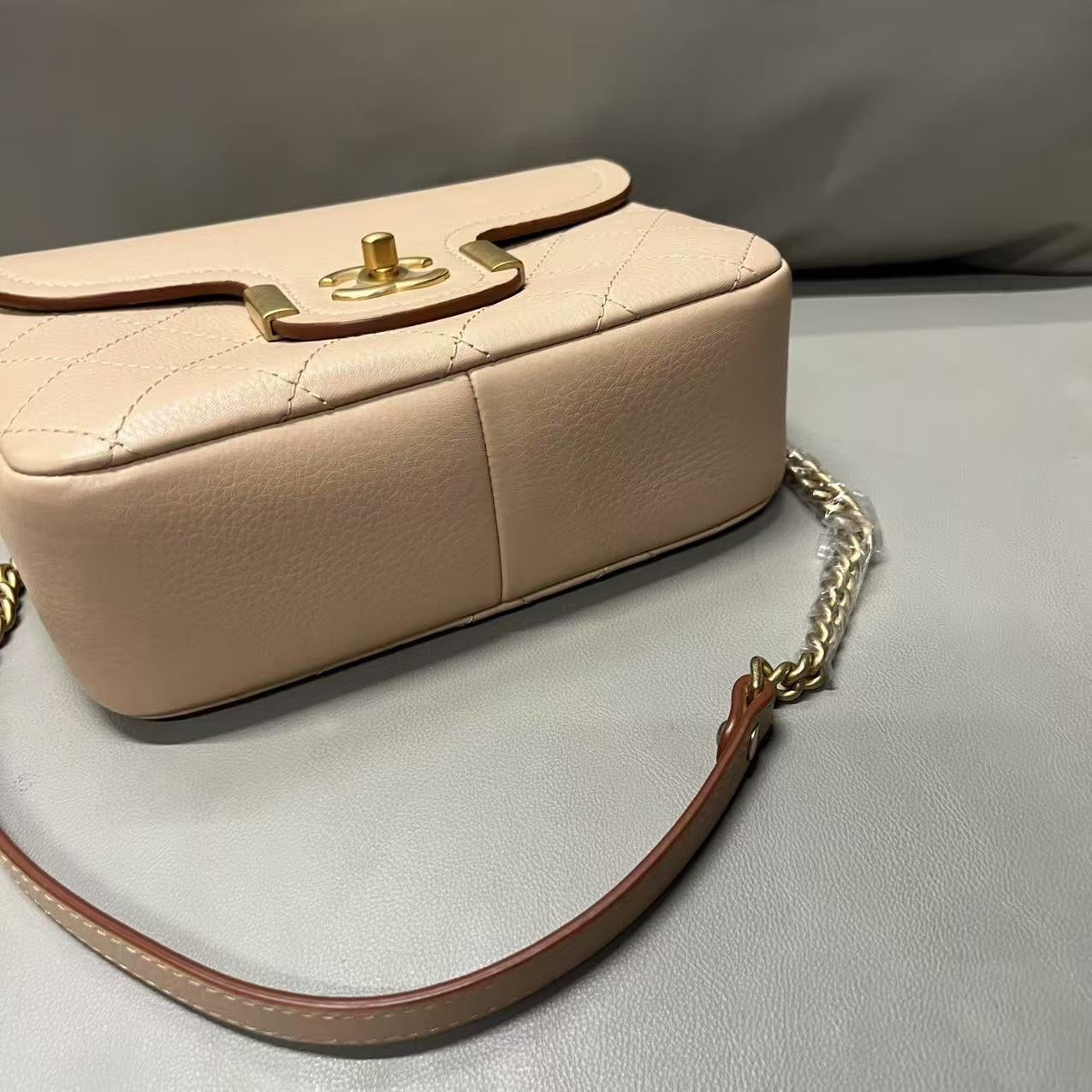 Chanel Two-Way Bag Beige Leather Shoulder Bag