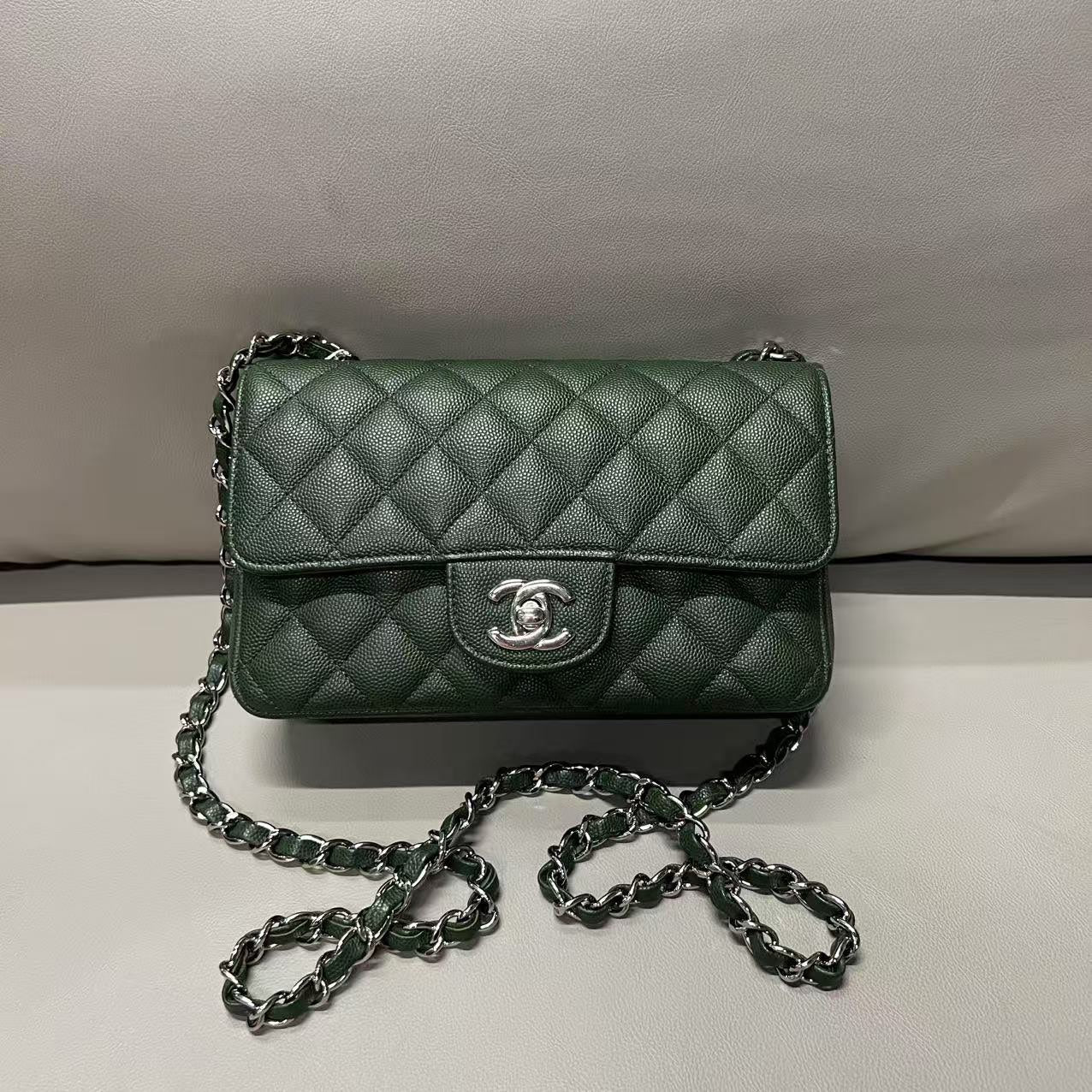 Chanel Caviar Leather Mini CF Green Shoulder Bag