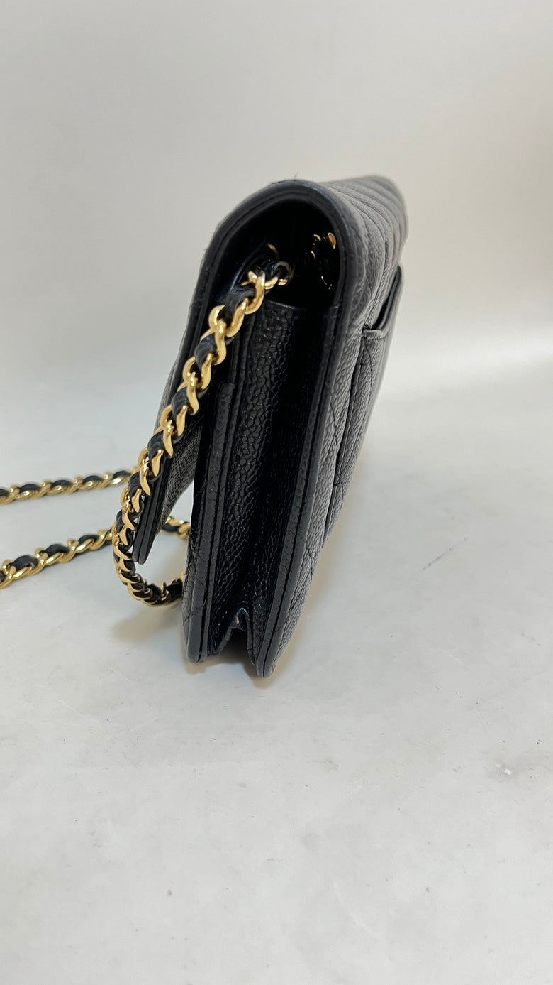 Chanel Flap Chain Bag Caviar Leather Black Shoulder Bag -