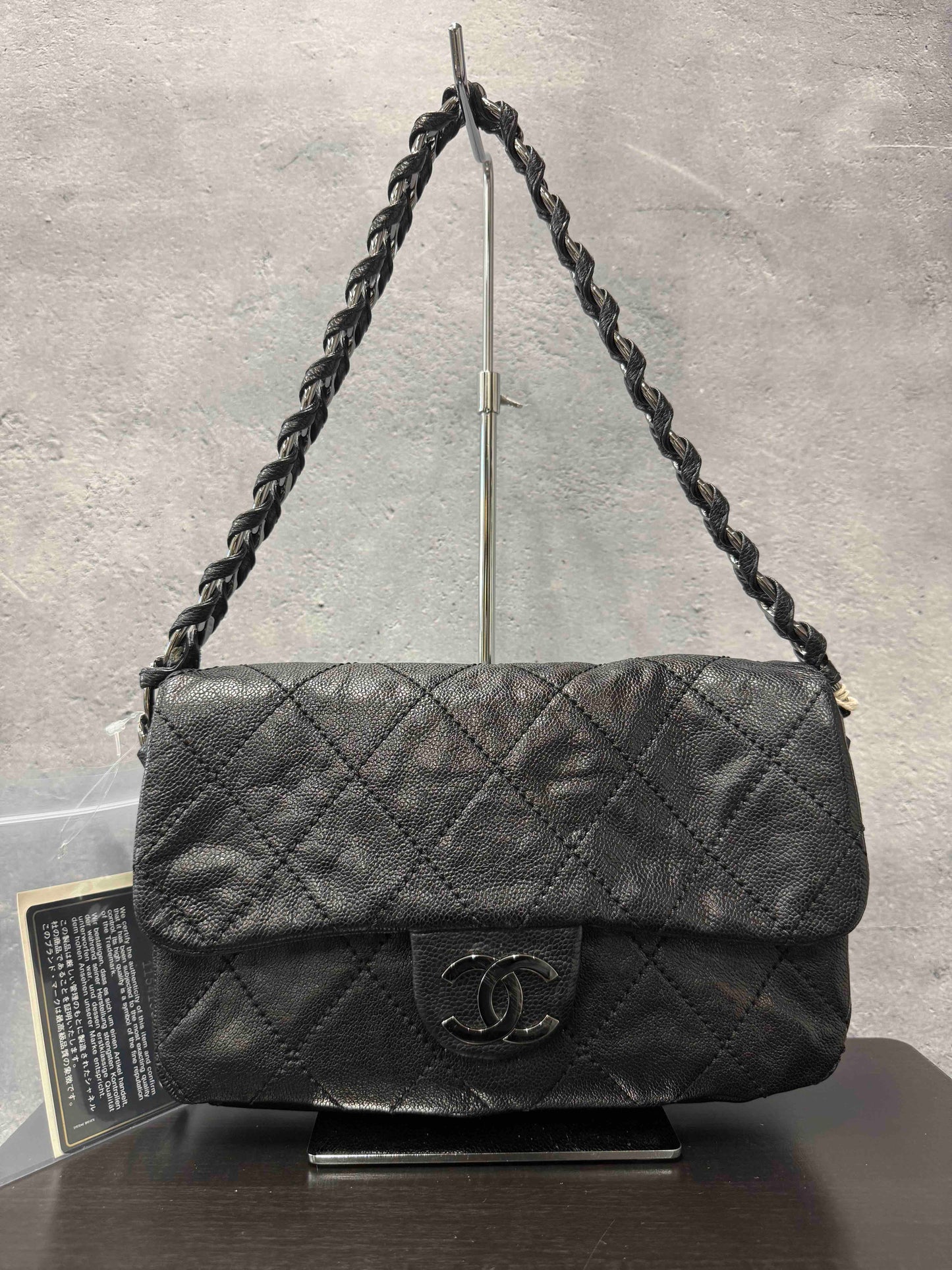 Chanel Caviar Flap Shoulder Bag Black Leather RE