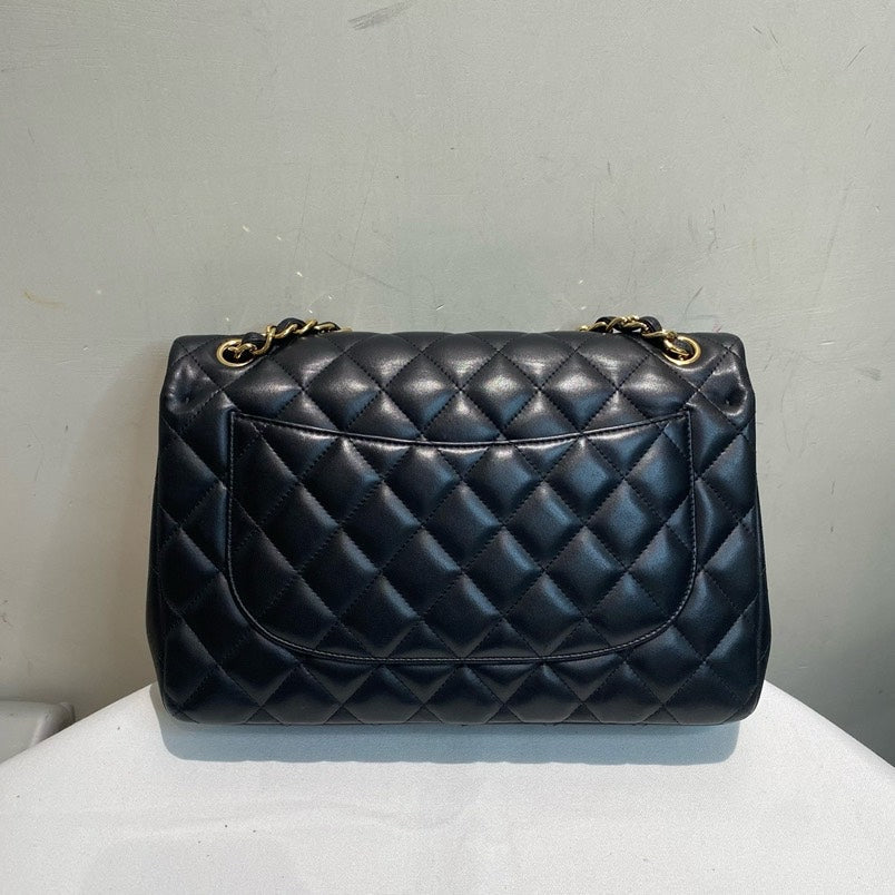 Chanel Lambskin CF Jumbo Double Flap Black Gold Shoulder Bag