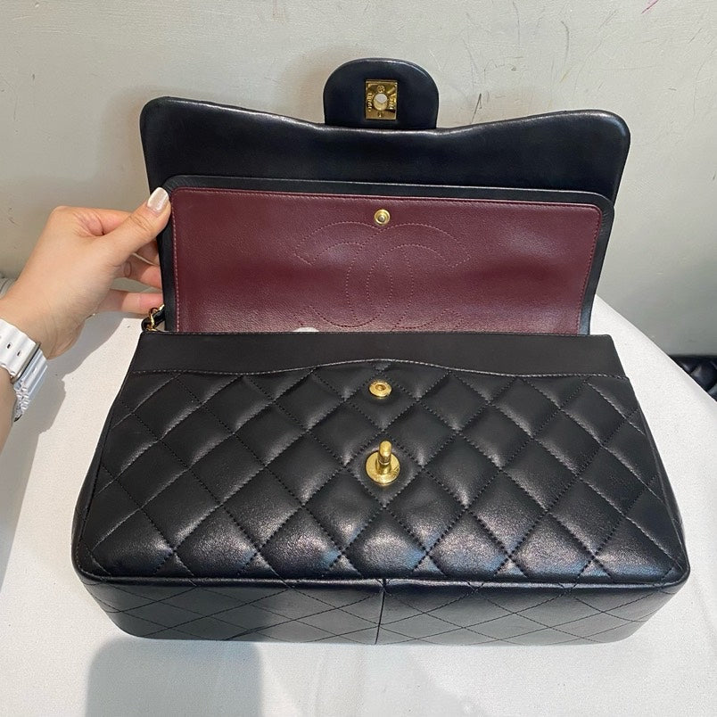 Chanel Lambskin CF Jumbo Double Flap Black Gold Shoulder Bag