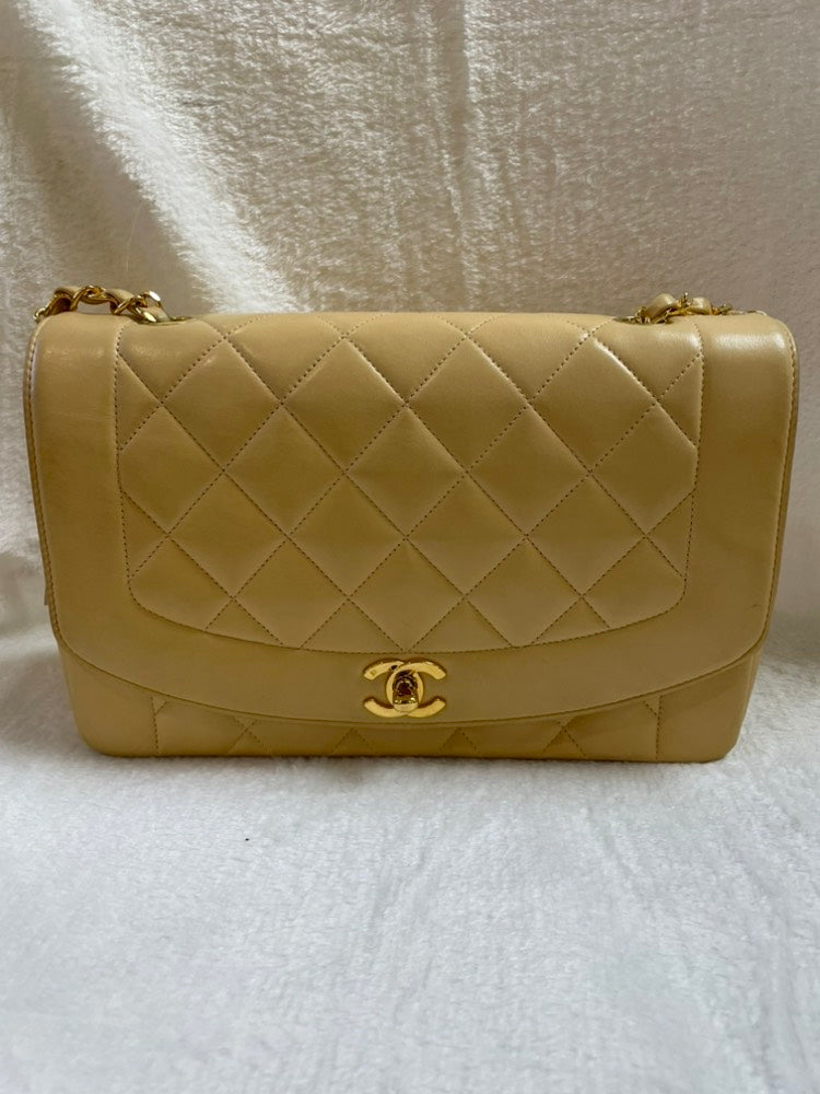 Chanel Quilted Shoulder Bag Beige Leather