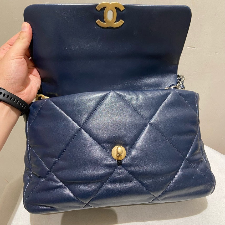 Chanel P bag Large Navy Leather Shoulder Bag