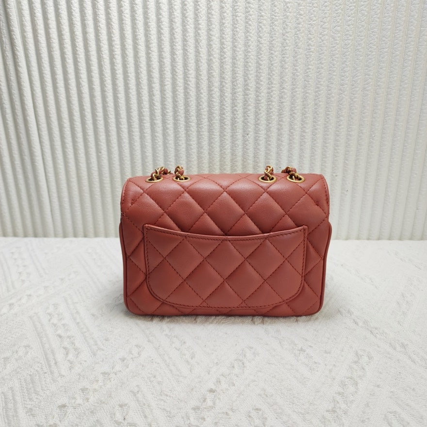Chanel Classic Flap Bag Red Leather Shoulder Bag xr