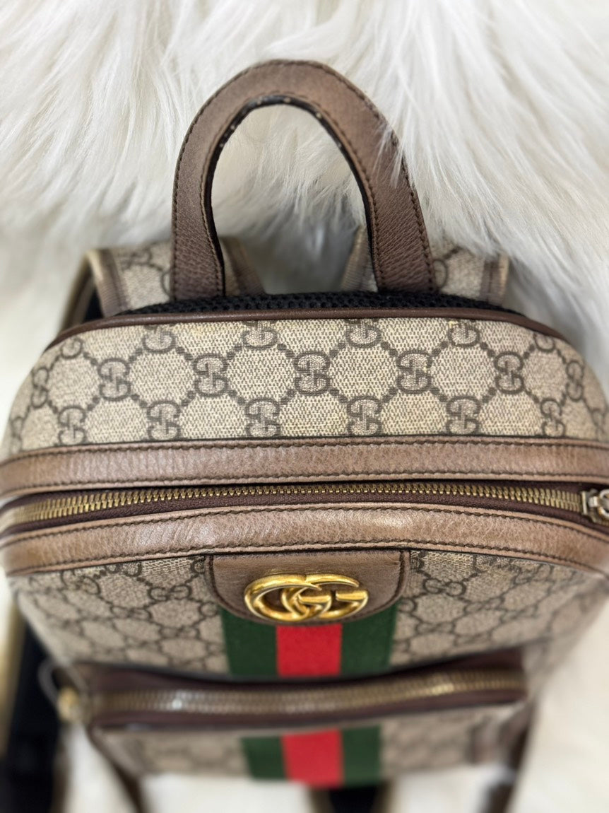 Preloved Gucci GG Supreme Ophidia Backpack Beige Canvas