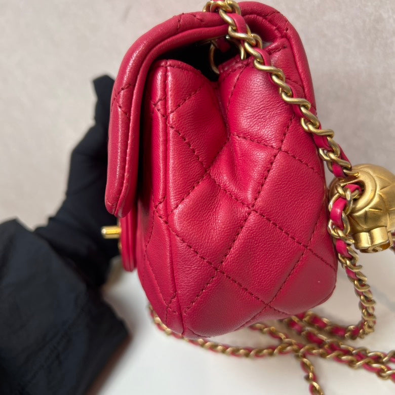 CHANEL Red Quilted Leather Shoulder Bag