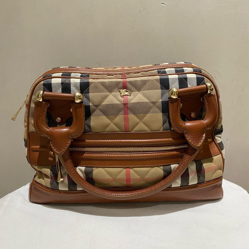 Burberry Classic Plaid Tote Bag Brown Canvas Medium Preloved