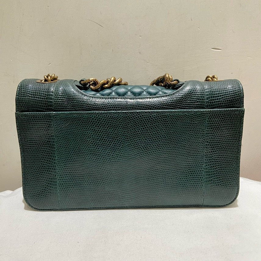 Chanel Lizard Skin Flap Bag Green Shoulder Bag