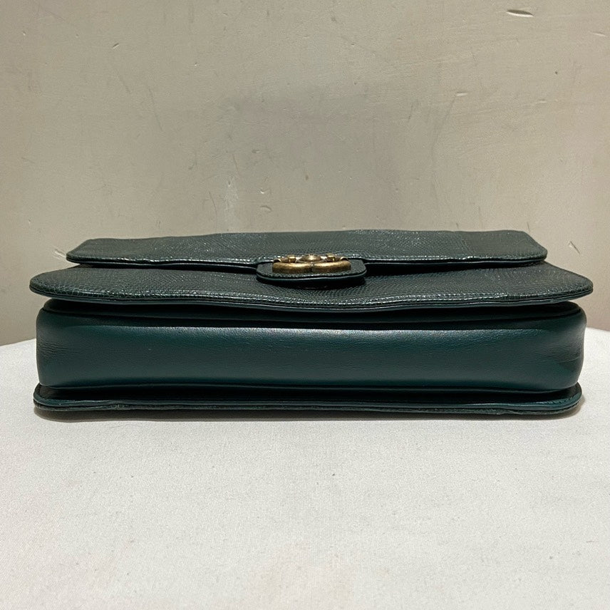 Chanel Lizard Skin Flap Bag Green Shoulder Bag