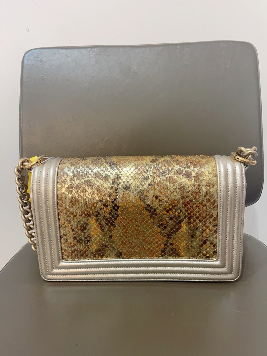 Chanel Python Leather Leboy MM in Gold Shoulder Bag