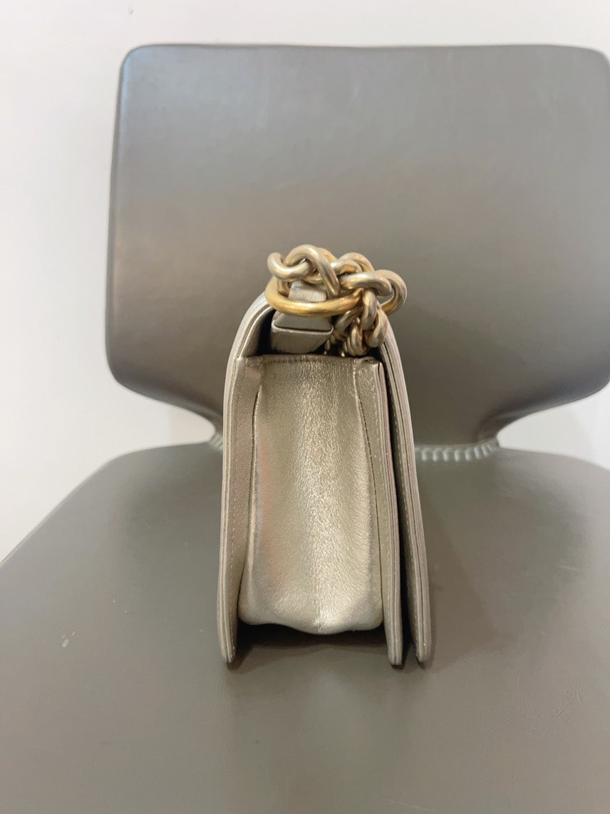 Chanel Python Leather Leboy MM in Gold Shoulder Bag
