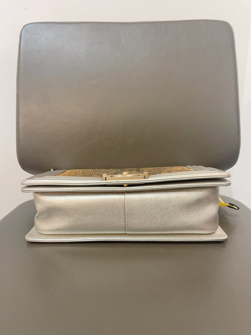 Chanel Python Leather Leboy MM in Gold Shoulder Bag