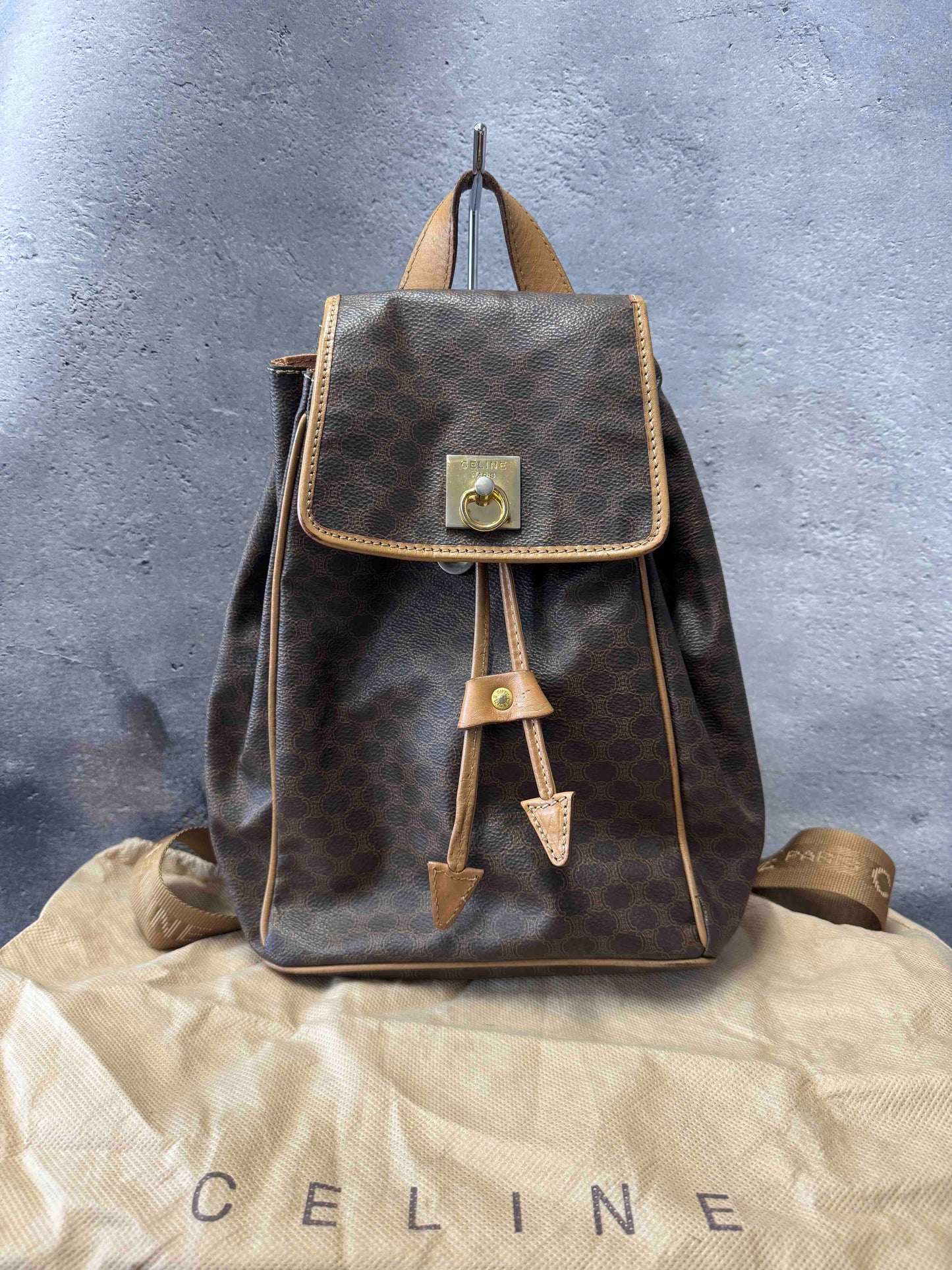 Celine Drawstring Backpack JZ16146200 Vintage Brown Canvas Bag