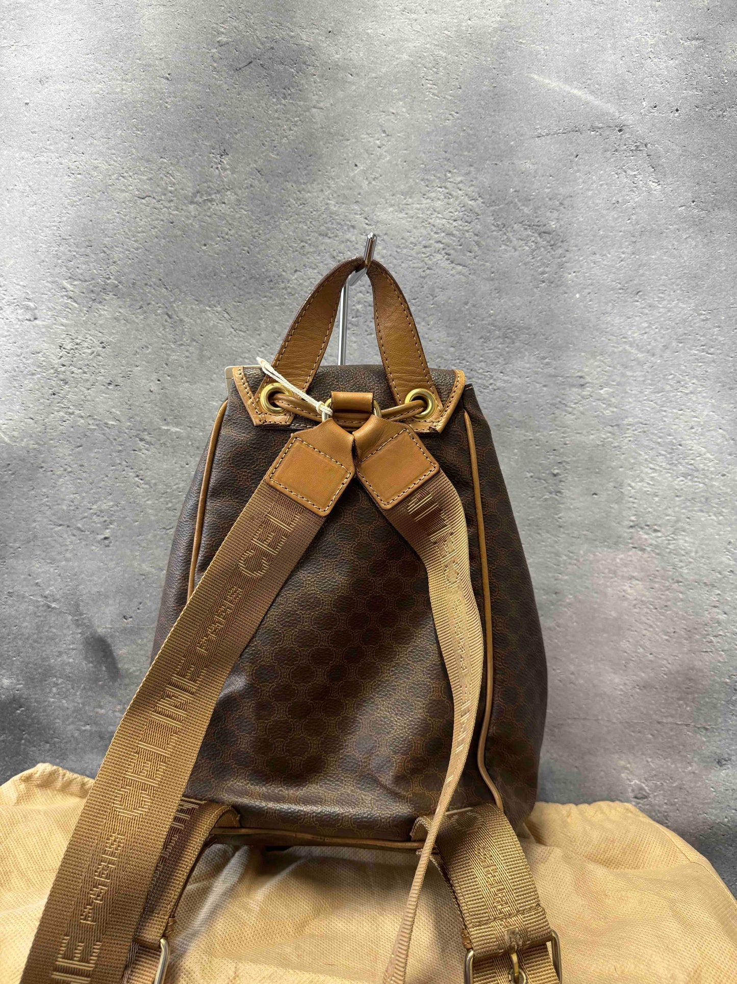 Celine Drawstring Backpack JZ16146200 Vintage Brown Canvas Bag