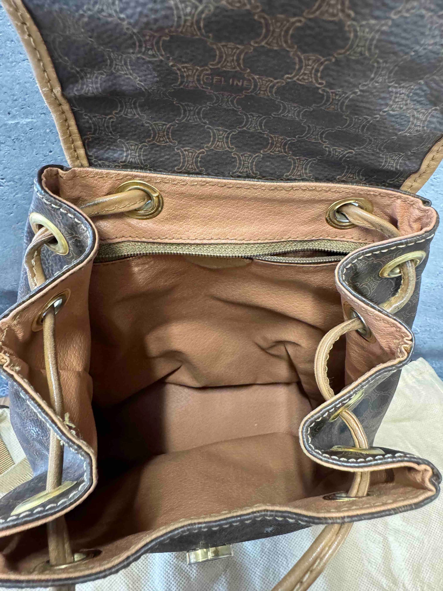 Celine Drawstring Backpack JZ16146200 Vintage Brown Canvas Bag