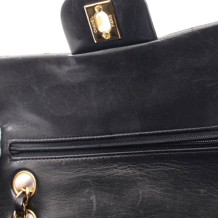 CHANEL Matelassé Double Flap Chain Shoulder Bag Lambskin Black Gold Hardware Vintage